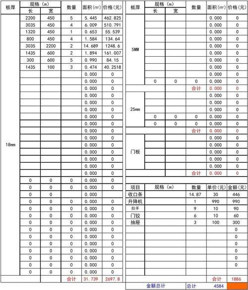 定制衣柜报价表格明细