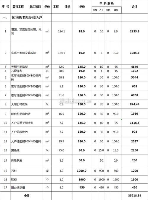 新房装修报价清单表格